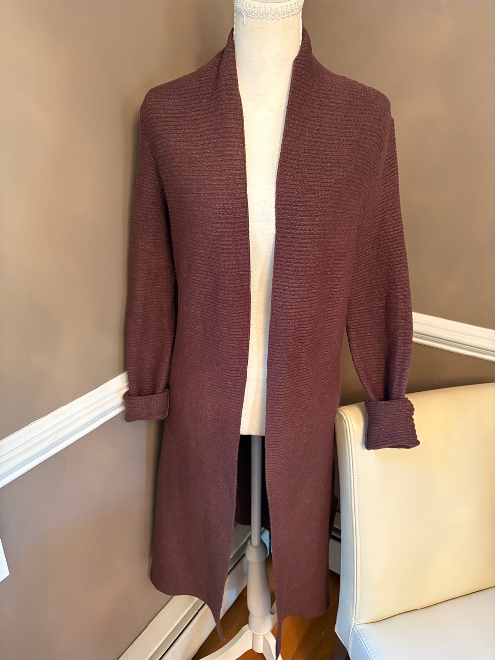 Cyrus Open-Front Ribbed Cardigan - Dusty Mauve